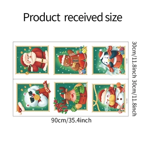 Detail showing Christmas wall sticker layout dimensions 90x60cm with cartoon characters