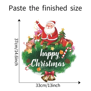 Detailed view of Christmas wall decal with Santa Claus, reindeer, and festive bells
