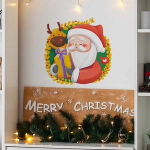 Christmas Santa Claus Reindeer Cartoon Wall Sticker DIY Self Adhesive PVC Window Decal For Holiday Home Room Decoration