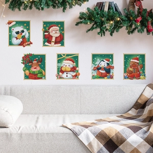 Christmas wall decals set featuring cute Santa, Penguin, and Reindeer in stamp style design