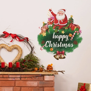 Happy Christmas Santa Claus Reindeer Bell Wall Sticker PVC Decorative Decal For Living Room Bedroom Holiday Festive Home Party Decor