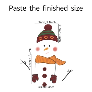 Detailed dimensions of snowman wall sticker with red hat and orange scarf for DIY decor
