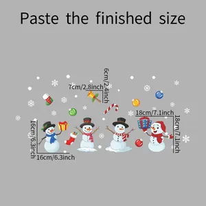 Detailed size guide for Christmas snowman wall stickers with precise measurements