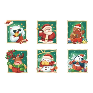 Christmas stamp stickers featuring Santa Claus, gingerbread man, and cute animals