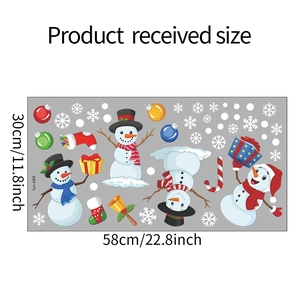 Flat lay of Christmas snowman and colorful ornaments window stickers measuring 58x30cm