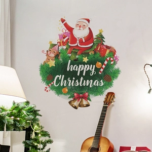 Happy Christmas wall stickers with Santa, reindeer and gifts in a cozy room setting
