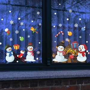 Christmas Snowman Snowflake Window Stickers PVC Static Cling Decals Glass Door Home Holiday Decorative Wall Sticker