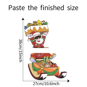 Detail showing dimensions of 38x27cm for cartoon Santa Claus sleigh wall stickers