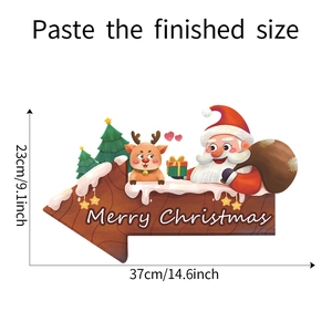 Vue détaillée du sticker de Noël Père Noël et renne montrant les dimensions 37cm x 23cm