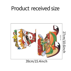 Cartoon Santa on sleigh wall decal set with layout dimensions 39cm x 27cm