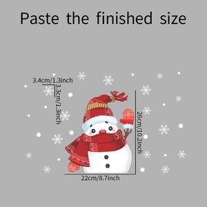 Detail view of cartoon snowman Christmas window sticker with dimensions 22cm by 26cm