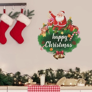 Festive Christmas wall stickers with Santa Claus and reindeer in cozy bedroom decor