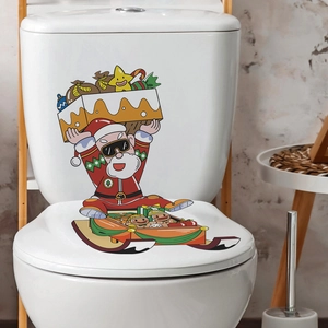 Christmas Santa Claus Sleigh Toilet Sticker Waterproof PVC Bathroom Decal Xmas Gingerbread Man Home Decor Self Adhesive