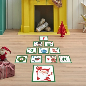 Christmas themed hopscotch floor stickers with Santa Claus and reindeer for kids bedroom