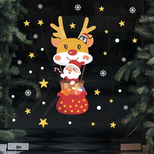 Stickers de Noël Père Noël et renne avec décorations de flocons et étoiles dorées