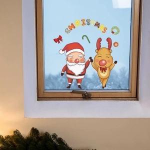 Weihnachtsfensterbilder Set mit Weihnachtsmann und Rentier für festliche Heimdekorationen