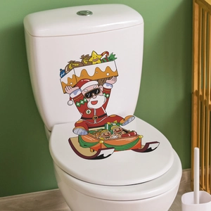 Cartoon Santa on sleigh and gift box waterproof self-adhesive bathroom toilet stickers