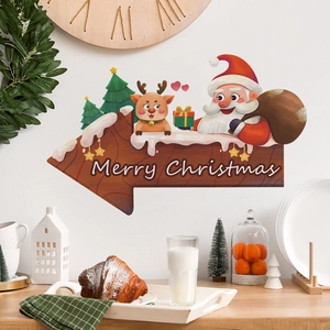 Sticker mural de Noël avec Père Noël et renne sur un panneau Merry Christmas