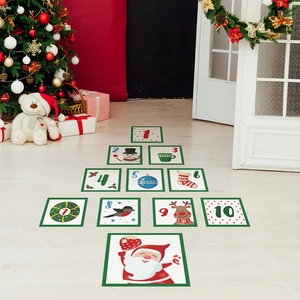 Christmas Santa Claus Snowman Hopscotch Floor Stickers Numbered PVC Decorative Wall Decals For Kids Playroom Nursery Decor