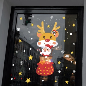 Détail du Père Noël dans un ballon à air chaud renne, sticker de fenêtre statique