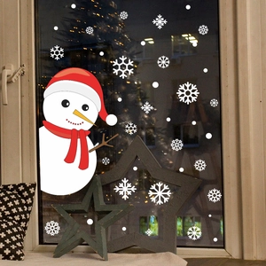 Adesivi per Finestre Natalizi con Motivo a Pupazzo di Neve e Fiocchi di Neve in PVC Statico per Decorazione Domestica