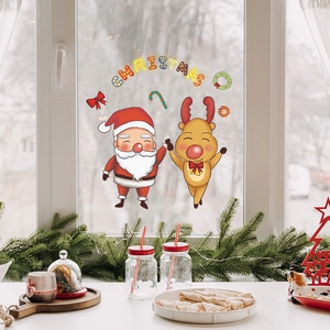 Weihnachtsfensteraufkleber Set mit Weihnachtsmann, Rentier und bunter Buchstabendekoration
