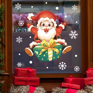 Cartoon Santa Claus and snowflake static window stickers for Christmas home glass decoration