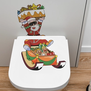 Cartoon Santa and gingerbread sleigh decorative waterproof self-adhesive toilet stickers