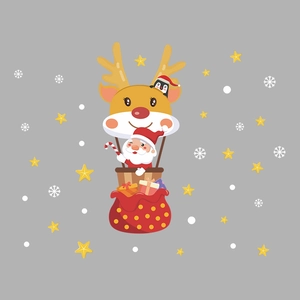 Sticker de Noël pour fenêtre avec Père Noël en montgolfière renne et cadeaux