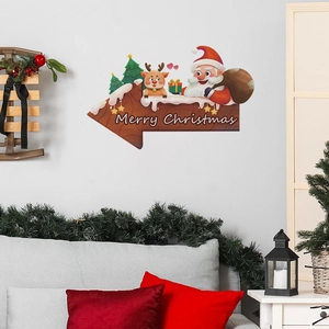 Sticker mural de Noël flèche avec Père Noël renne et texte Merry Christmas festif