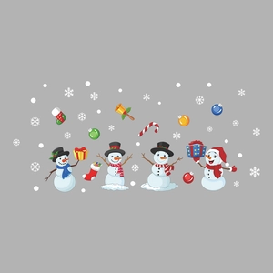 Christmas snowman wall window stickers with colorful gift boxes and snowflakes set