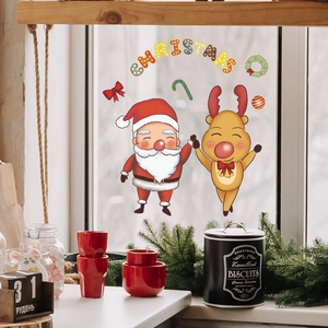 Weihnachten Fensteraufkleber Weihnachtsmann Rentier Cartoon PVC Statische Haftung Festliche Glastür Home Wanddekoration