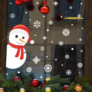 Adesivi natalizi pupazzo di neve con fiocchi per decorazione festiva di vetri e porte