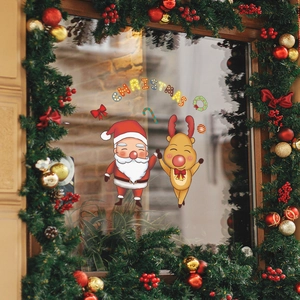 Weihnachts-Fensteraufkleber mit Weihnachtsmann, Rentier und bunter Textdekoration