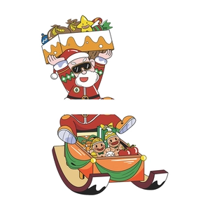Cartoon Santa with gift box and festive sled sticker for Christmas home bathroom decor