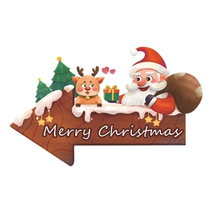 Sticker mural de Noël avec Père Noël, renne et panneau en bois Merry Christmas déco