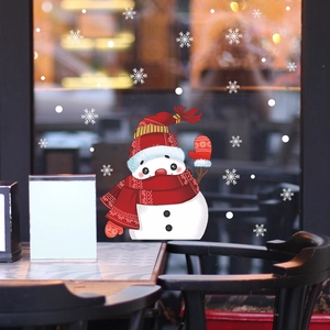 Cute Christmas snowman and white snowflakes static window stickers for festive decoration