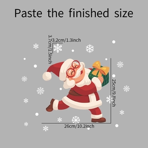 Detailed size dimensions of cartoon Santa Claus and snowflake Christmas window stickers