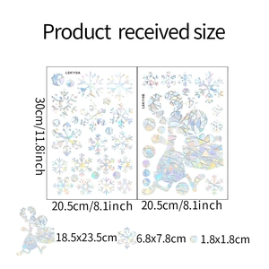 Detailed size chart for Christmas reindeer and snowflake static glass window stickers