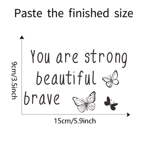 Detail showing dimensions and text of butterfly motivational wall sticker decals