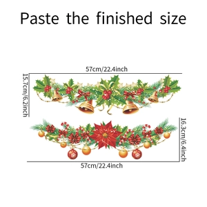 Dimensioni dettagliate degli adesivi murali di Natale con ghirlande e campane festive