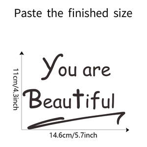 Detailed dimension guide for You are Beautiful wall sticker measuring 5.7 by 4.3 inches