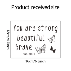 Detail showing dimension specs for strong beautiful brave butterfly mirror wall stickers