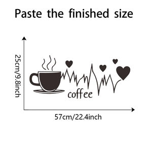 Detailed dimension guide for coffee cup heart rate wall sticker measuring 25x57cm