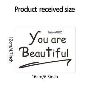 Detailed view of You are Beautiful wall sticker with 16x12cm size measurements