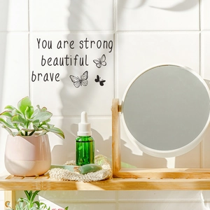 Inspirational Butterfly Mirror Wall Sticker Quote You Are Strong Beautiful Brave PVC Removable Art Decor For Home Bathroom