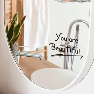 Minimalist oval wall mirror sticker with You are Beautiful slogan for bathroom decor