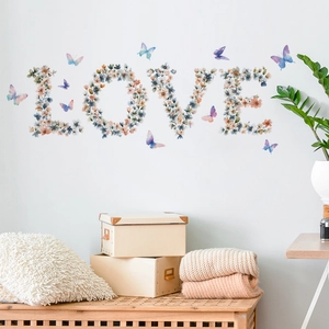 Romantic Floral Love Letter Butterfly Wall Stickers PVC Removable DIY Wall Art Decals For Bedroom Living Room Home Decor