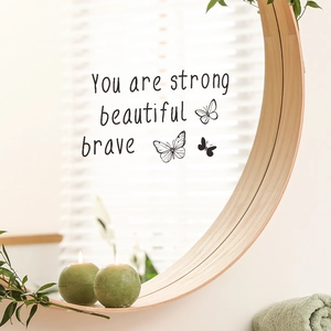 Mirror wall sticker featuring butterflies and inspirational quote You are strong beautiful brave