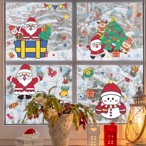 Stickers Fenêtre Noël Père Noël Bonhomme de Neige Sapin Renne Flocon de Neige Stickers Statiques PVC Décoration Maison